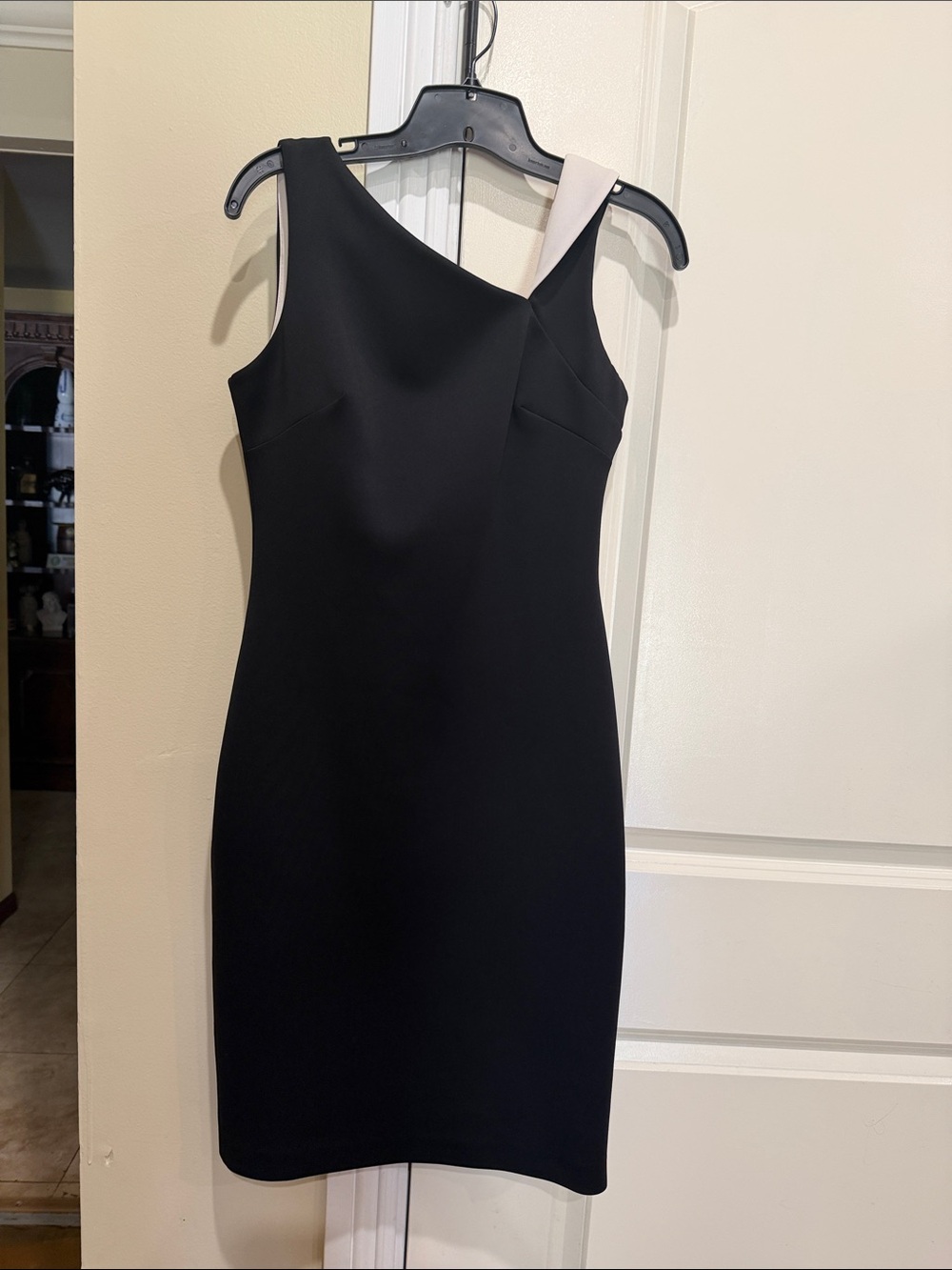 Black One-Shoulder Sheath Dress with Contrast Strap